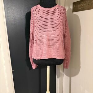 Madewell Pink Crew Neck Crochet Look Sweater with Rollneck 💜